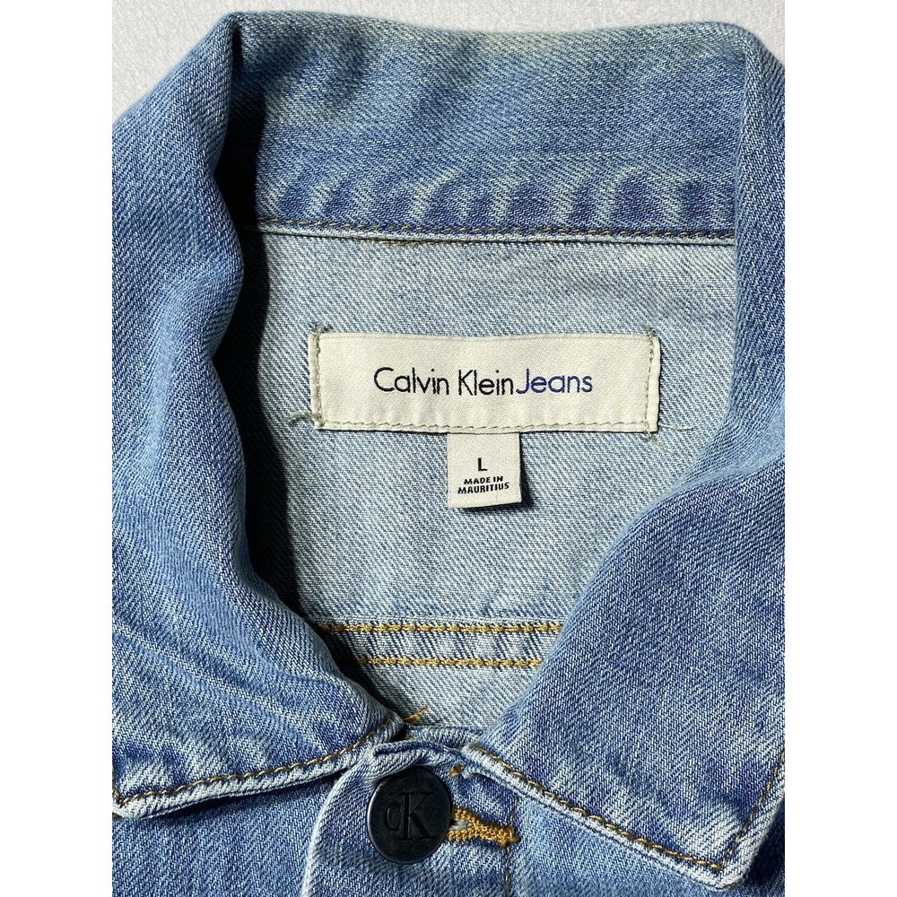 Calvin Klein Jeans‎ Men's L Light Wash Denim Trucker Jacket Cotton CK - Picture 8 of 11